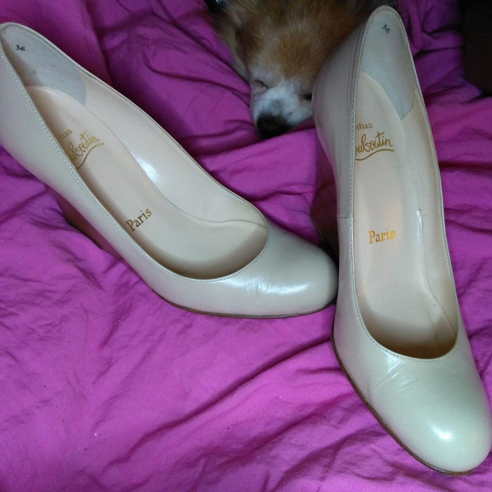 Christian Louboutin Beige Leather Miss Boxe Wedge shoes